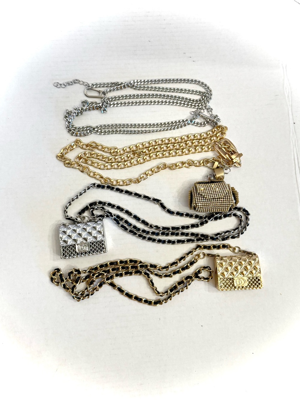 Lot Of 4 Women Chain Belt Silver And Gold Tone Adjusts Mini Purses Bag Pendant